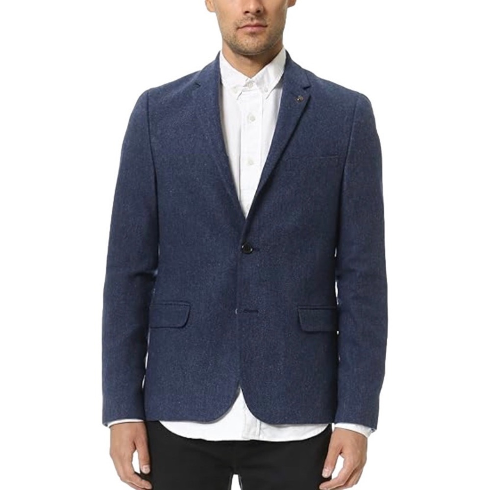 BEN SHERMAN *Like New* Current* Herringbone Wool Blue 2 b Blazer Christmas sz‎ M